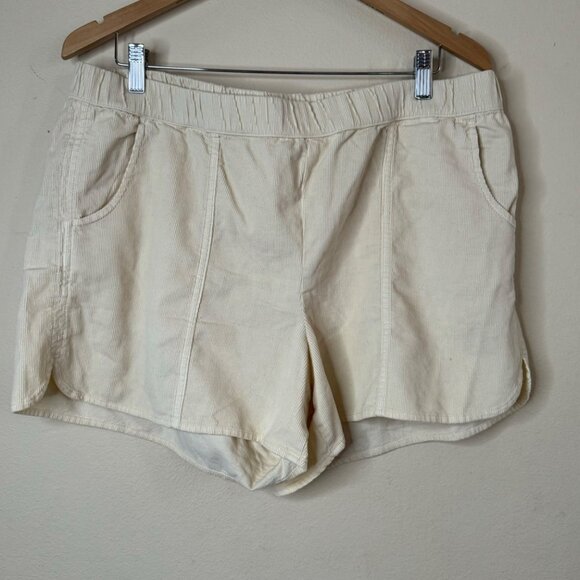 MADEWELL Free & Free Corduroy Elastic Waist Pull On Shorts With Pockets Cream XL - Picture 3 of 11